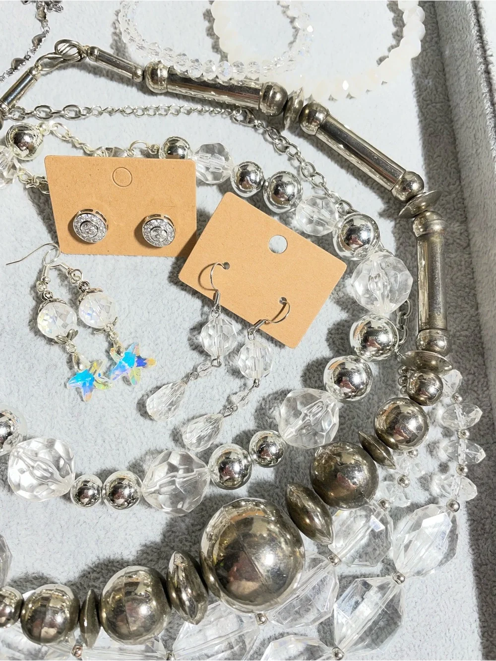Silver & Clear Curated Statement Earrings Bracelet Lot of 10